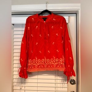 J. Crew Embroidery Blouse | Red Orange and Peach | Size Medium